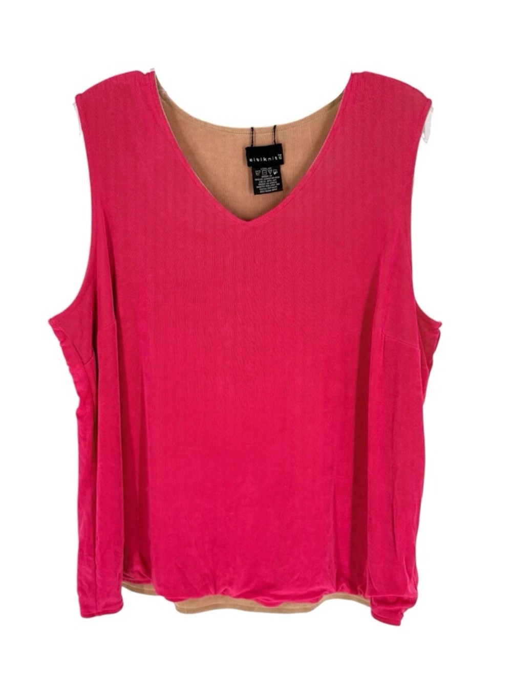 citiknits Blouse Womens Size 1X Pink Beige Reversible Slinky Knit Stretch Career